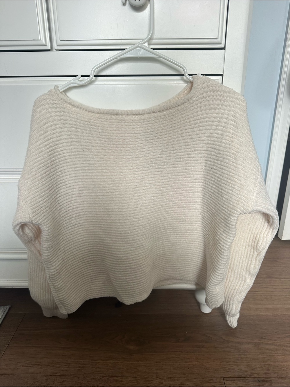 Soft Ribbed Boatneck Women's Sweater in Cream